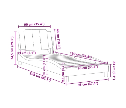 vidaXL Estructura de cama con cabecero cuero sintético gris 90x190 cm