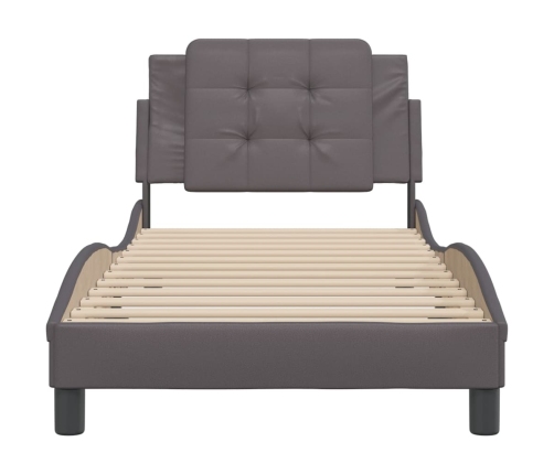 vidaXL Estructura de cama con cabecero cuero sintético gris 90x190 cm