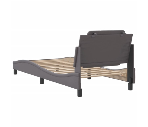 vidaXL Estructura de cama con cabecero cuero sintético gris 90x190 cm