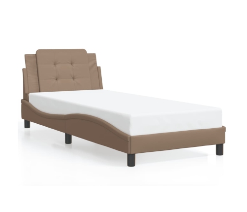 Estructura cama sin colchón cuero sintético capuchino 90x190 cm