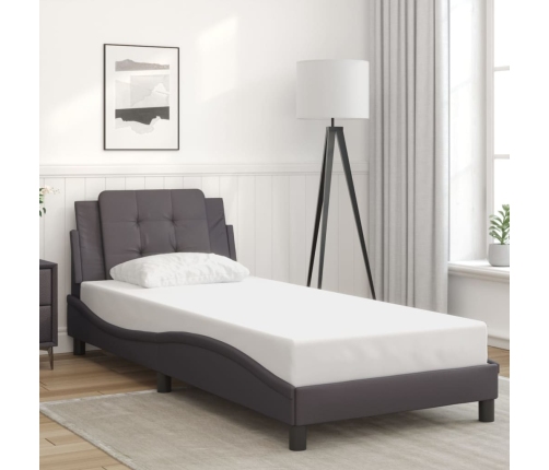 Estructura de cama sin colchón cuero sintético gris 90x200 cm