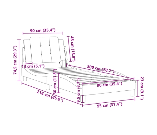 Estructura de cama sin colchón cuero sintético gris 90x200 cm