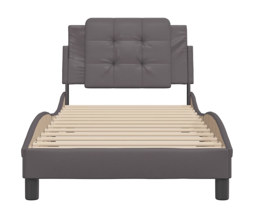 Estructura de cama sin colchón cuero sintético gris 90x200 cm
