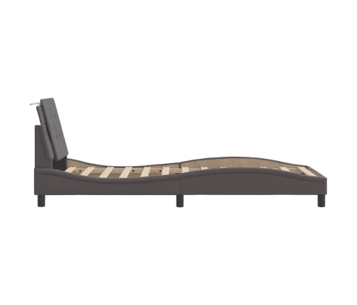 Estructura de cama sin colchón cuero sintético gris 90x200 cm