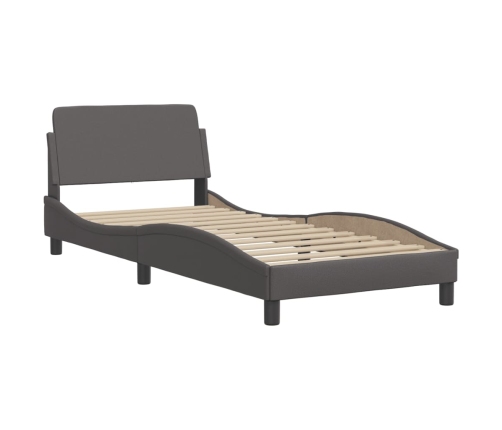 Estructura de cama sin colchón cuero sintético gris 90x200 cm