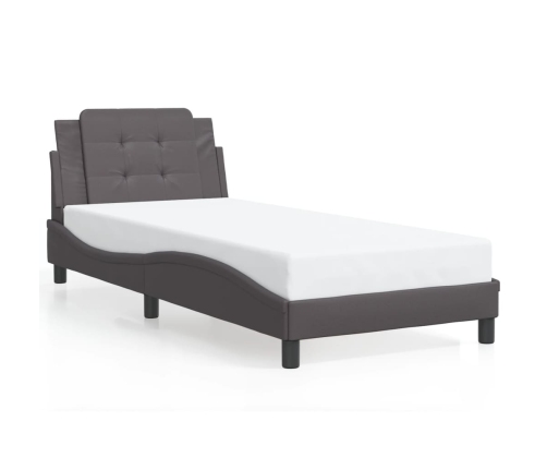 Estructura de cama sin colchón cuero sintético gris 90x200 cm