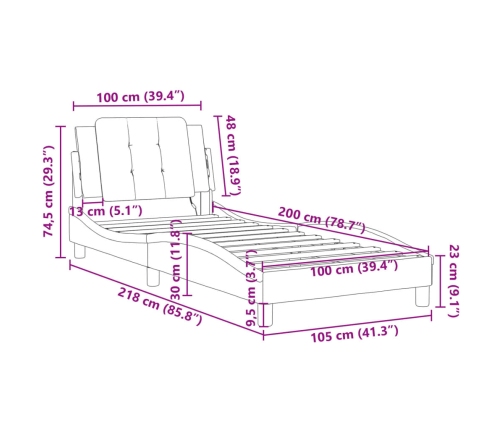 Estructura de cama sin colchón cuero sintético marrón 100x200cm