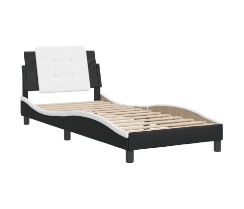 Estructura de cama con cabecero cuero sintético negro y blanco