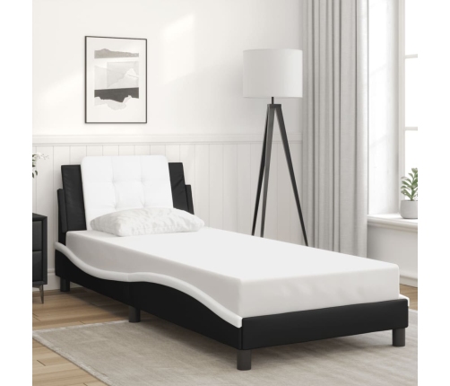 Estructura de cama con cabecero cuero sintético negro y blanco