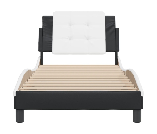 Estructura de cama con cabecero cuero sintético negro y blanco