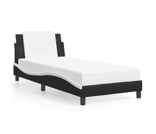 Estructura de cama con cabecero cuero sintético negro y blanco