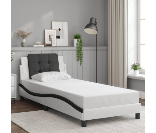 Estructura de cama con cabecero cuero sintético blanco y negro