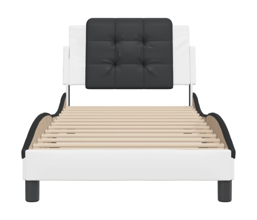 Estructura de cama con cabecero cuero sintético blanco y negro