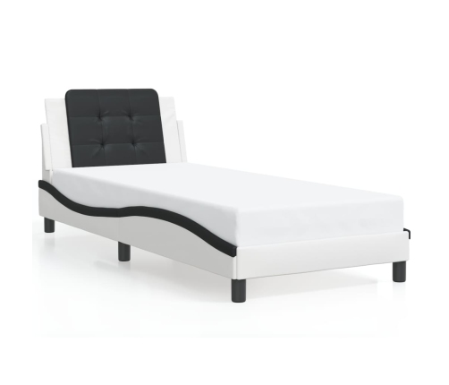 Estructura de cama con cabecero cuero sintético blanco y negro