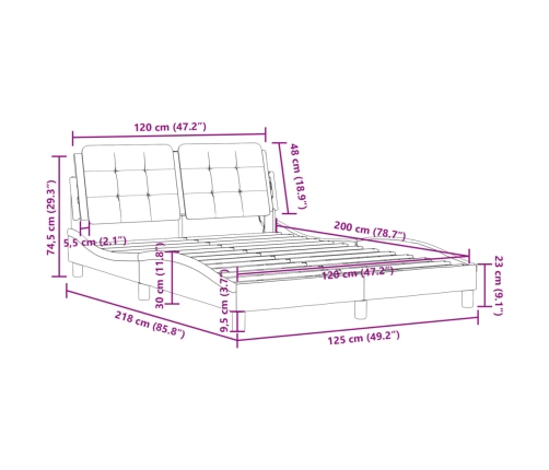 Estructura de cama sin colchón cuero sintético blanco 120x200cm