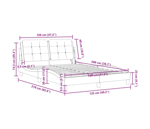 vidaXL Estructura de cama con cabecero cuero sintético gris 120x200cm