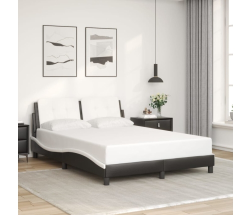 Estructura cama cabecero cuero sintético negro blanco 120x200cm