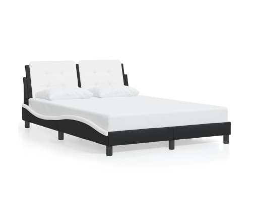 Estructura cama cabecero cuero sintético negro blanco 120x200cm