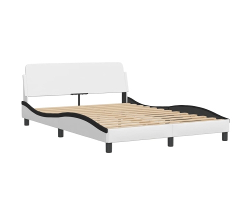 Estructura cama cabecero cuero sintético blanco negro 120x200cm