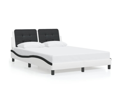 Estructura cama cabecero cuero sintético blanco negro 120x200cm