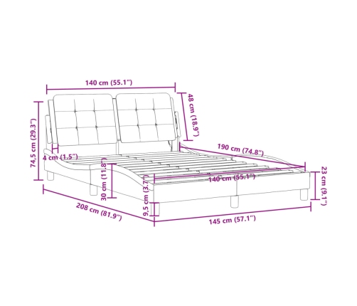 Estructura de cama sin colchón cuero sintético blanco 140x190cm