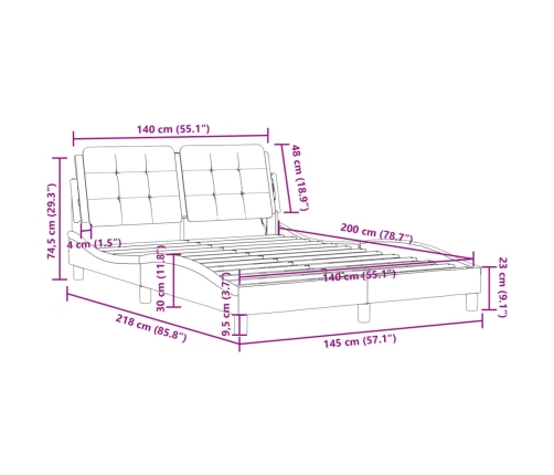 Estructura de cama sin colchón cuero sintético negro 140x200 cm