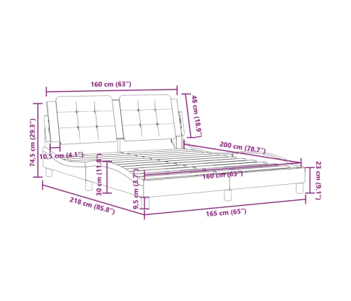 Estructura de cama sin colchón cuero sintético blanco 160x200cm