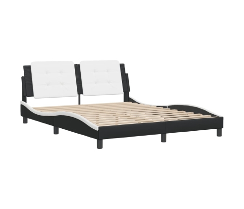 Estructura cama cabecero cuero sintético negro blanco 160x200cm