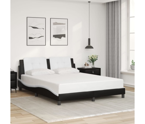 Estructura cama cabecero cuero sintético negro blanco 160x200cm