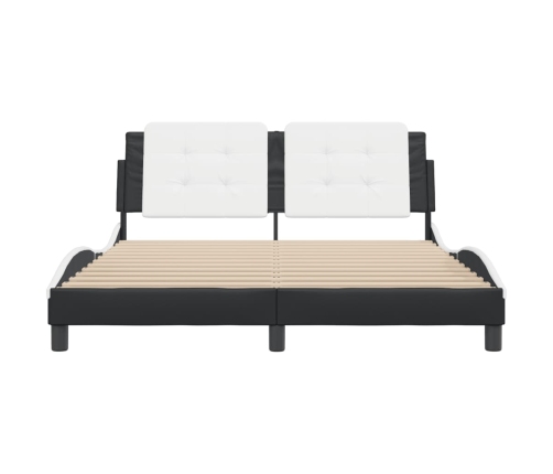 Estructura cama cabecero cuero sintético negro blanco 160x200cm