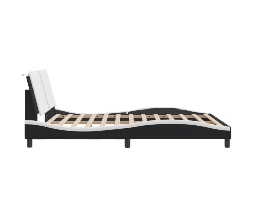 Estructura cama cabecero cuero sintético negro blanco 160x200cm