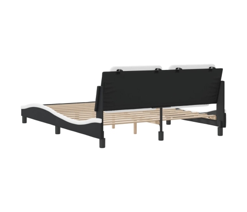 Estructura cama cabecero cuero sintético negro blanco 160x200cm