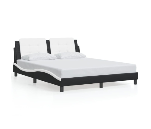 Estructura cama cabecero cuero sintético negro blanco 160x200cm