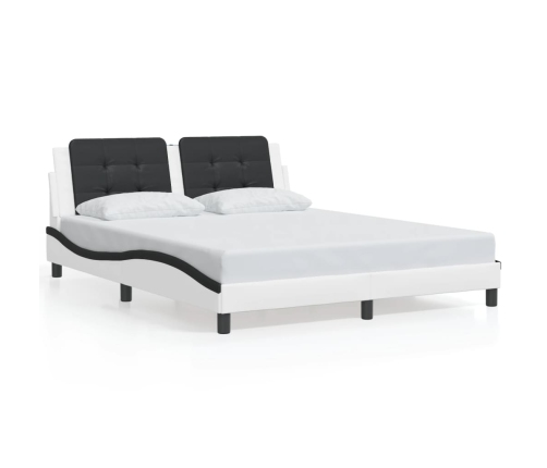 Estructura cama cabecero cuero sintético blanco negro 160x200cm