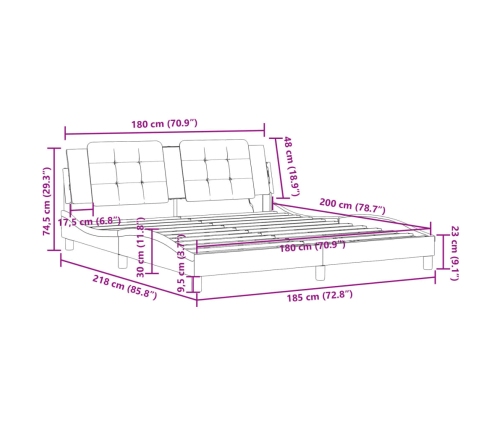 Estructura de cama sin colchón cuero sintético blanco 180x200cm