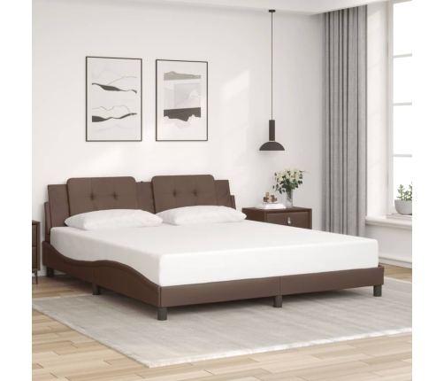 vidaXL Estructura de cama cabecero cuero sintético marrón 180x200 cm