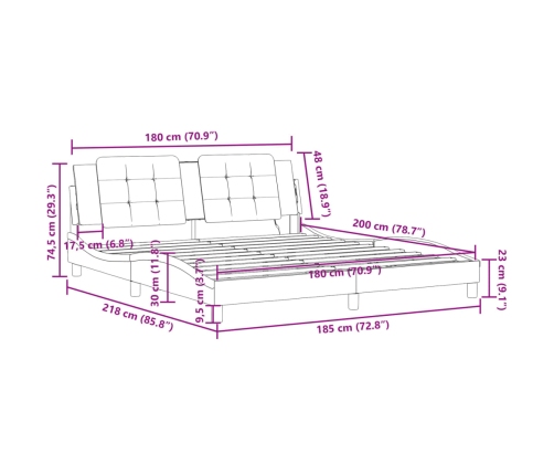 vidaXL Estructura de cama cabecero cuero sintético marrón 180x200 cm