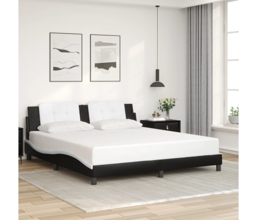 Estructura de cama con cabecero cuero sintético negro y blanco