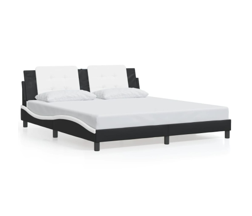 Estructura de cama con cabecero cuero sintético negro y blanco