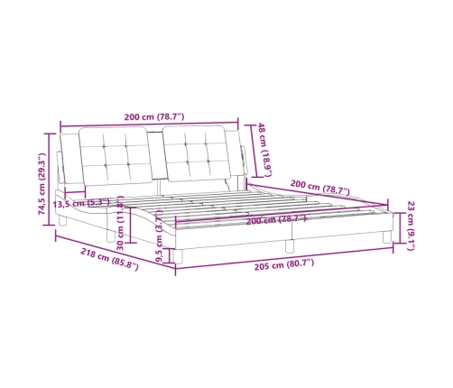 Estructura de cama sin colchón cuero sintético negro 200x200 cm