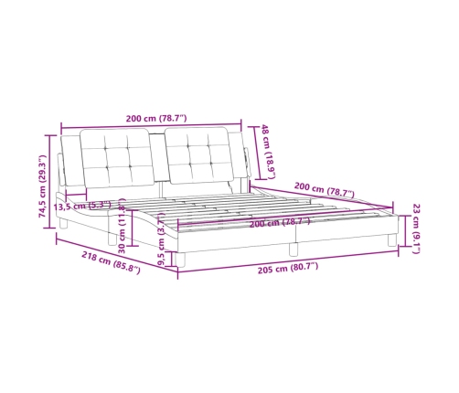 Estructura de cama sin colchón cuero sintético marrón 200x200cm