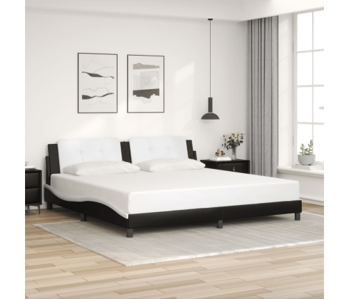 Cama sin colchón cuero sintético negro blanco 200x200 cm