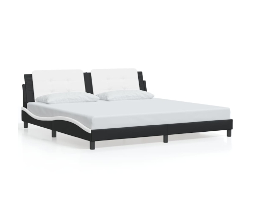 Cama sin colchón cuero sintético negro blanco 200x200 cm