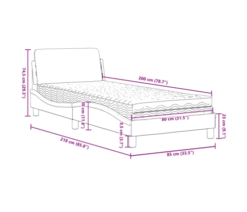 Cama con colchón tela gris claro 80x200 cm