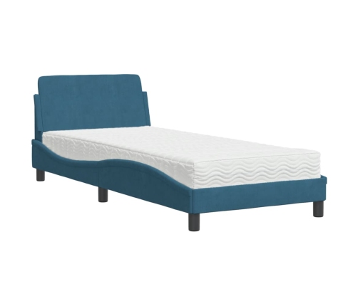Cama con colchón terciopelo azul 80x200 cm