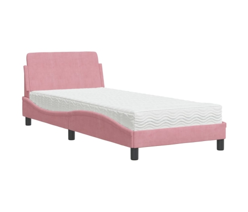 vidaXL Cama con colchón terciopelo rosa 80x200 cm