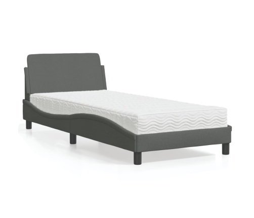 Cama con colchón tela gris oscuro 90x190 cm