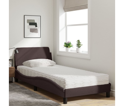 vidaXL Cama con colchón tela marrón oscuro 90x190 cm