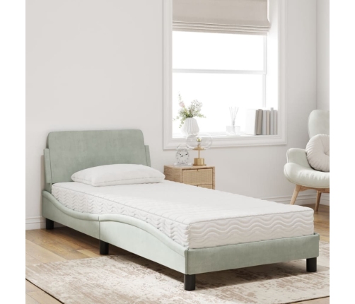 vidaXL Cama con colchón terciopelo gris claro 90x190 cm