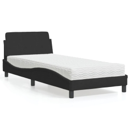 Cama con colchón terciopelo negro 90x190 cm